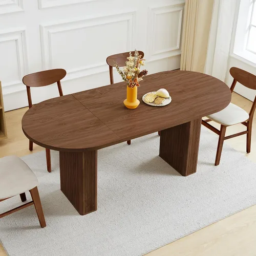 Vista 16 de weselon Mesa de comedor extensible de 42 a 105 pulgadas para 4 a 12, mesa de comedor ovalada expandible con base de pedestal estriada y pata