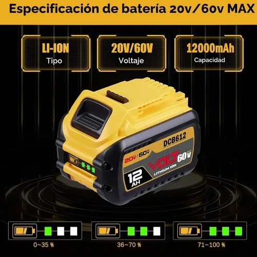Vista 2 de Batería de iones de litio Dewalt de 20 V/60 V de repuesto de 12000 mAh DCB612 DCB615 DCB609, compatible con herramientas eléctricas inalámbricas