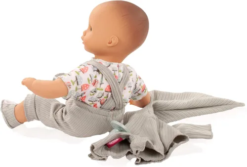 Vista 5 de Gotz Muffin Lucky One - Muñeca de bebé calva de 13 pulgadas con ojos azules durmiendo, overol y chaqueta, a partir de 18 meses