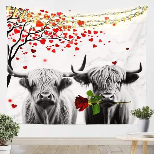 Vista 10 de Tapiz femenino de flores de rosas rojas, tapiz de pared para el día de San Valentín, decoración de habitación de niñas y mujeres, cielo estrellado