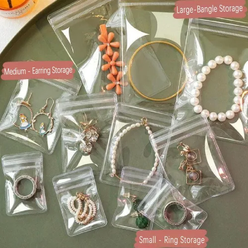 Vista 2 de WEDDINGHELPER Bolsas de joyería, pequeñas bolsas de plástico autosellantes con cierre transparente de PVC para guardar pulseras, anillos, aretes