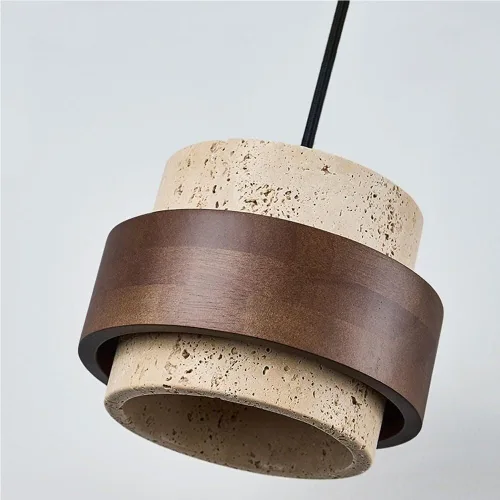 Vista 7 de Retro Solid Wood Hanging Lamp Nordic Cylinder Yellow Travertine Chandeliers Modern Small Bedroom Bedside Pendant Lights for Living Room Study