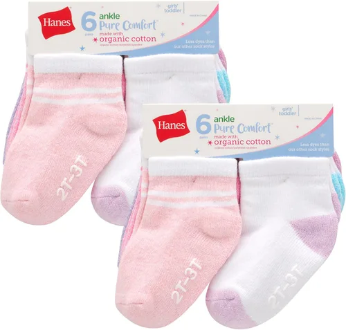Vista 14 de Hanes Calcetines tobilleros antideslizantes para bebés y niños pequeños, paquete múltiple