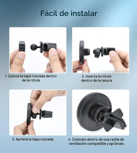 Vista 6 de Soporte magnético inalámbrico para cargador de coche compatible con Magsafe iPhone 15/iPhone 14/iPhone 13, accesorios magnéticos de ventilación