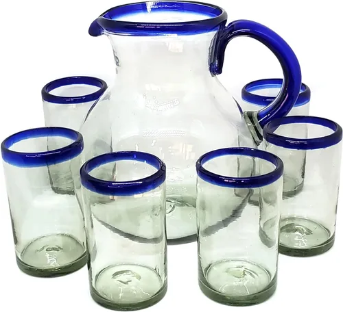 Vista 12 de Vasos de 10 onzas con borde azul cobalto (juego de 6), vidrio reciclado, sin plomo, sin toxinas (Tumbler)