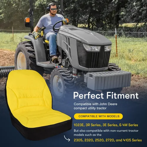 Vista 3 de LP95233 - Funda de asiento impermeable acolchada con tela Oxford 300D para Tractor Utilitario Compacto John Deere, respaldo de funda de asiento