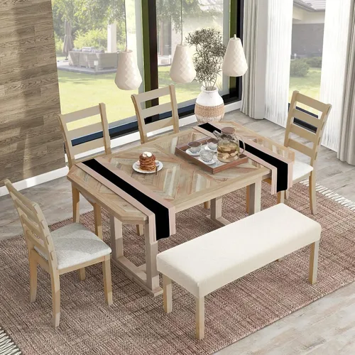 Vista 2 de YISUN Fundas de banco de jacquard para comedor, funda elástica lavable y extraíble para banco, protector de asiento rectangular para bancos de Beige