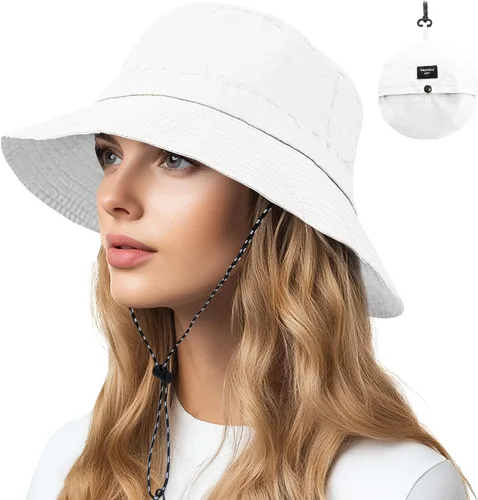 Vista 34 de NPQQUAN Sun Bucket Hats for Woman Men Lightweight Sun Hat Packable Foldable Beige