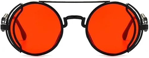 Vista 2 de Jowxsx Red Retro Steampunk Sunglasses Vintage Style Sun Glasses Round Metal Frame Circle Glasses Street Shot Eyewear Unisex Cool Sun Glasses Gifts