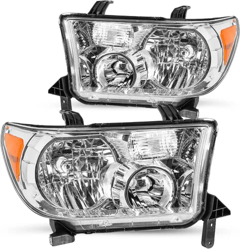 Vista 10 de JSBOYAT Conjunto de faros delanteros para Toyota Tundra 2007 2008 2009 2010 2011 2012 2013 / Reflector ámbar Sequoia 2008-2017 con lente ahumado