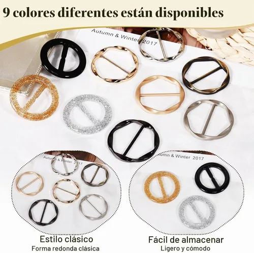 Vista 7 de Clips de camiseta 9 piezas, botón anudado de esquina de ropa, moda aleación perla diamantes de imitación círculo clip hebilla camisa redonda bufanda