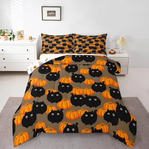 Vista 25 de Castle Fairy Spider Web Comforter Set,Happy Halloween Theme Hippie Bedding Sets for Kids Teens Adults,Black Spider Wild Animal Silhouette Comforter