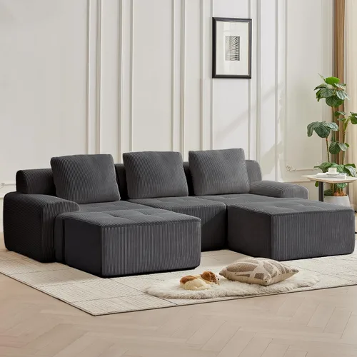 Vista 15 de Sofá modular modular con otomana móvil, sofá de asiento profundo con almohadas, cómodo sofá modular de nube para sala de estar, dormitorio y Blanco