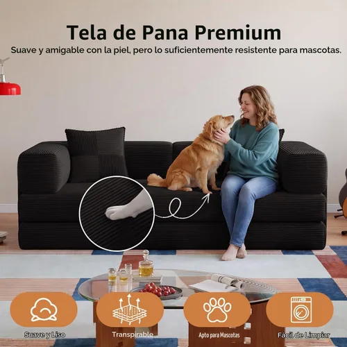 Vista 7 de Sofá cama sin hueso de 78.8 pulgadas para sala de estar, sofá Negro