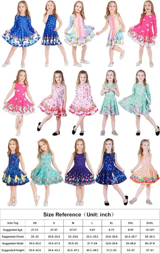 Vista 8 de LaBeca - Vestido sin mangas o de manga larga para niñas, vestidos informales con diseño de unicornio o sirena para niñas pequeñas o grandes