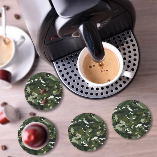 Vista 6 de Coasters for Drinks,Camouflage Texture Absorbent Cork Coasters Fashion Camo Green Set Coasters Reusable Coasters for Home Office Coffee Bar