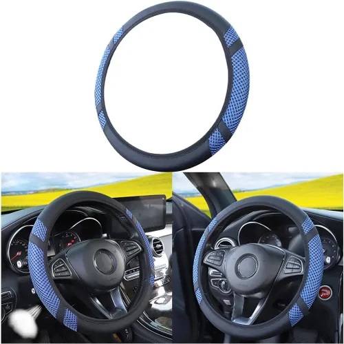 Vista 10 de Funda de volante de coche elástica de Zipelo, cubierta de volante de cuero transpirable para vehículo, protector antideslizante para volante