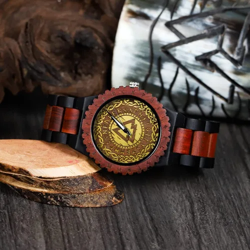 Vista 4 de Viking Gifts for Men Exquisite Norse Watch in Custom Wooden Box - Timeless Elegance