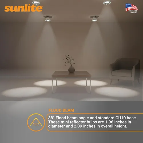 Vista 6 de Sunlite Bombilla halógena 40712 MR16, 35 vatios, inundación de 38°, 120 voltios, vida útil de 2000 horas, regulable, base GU10, protector
