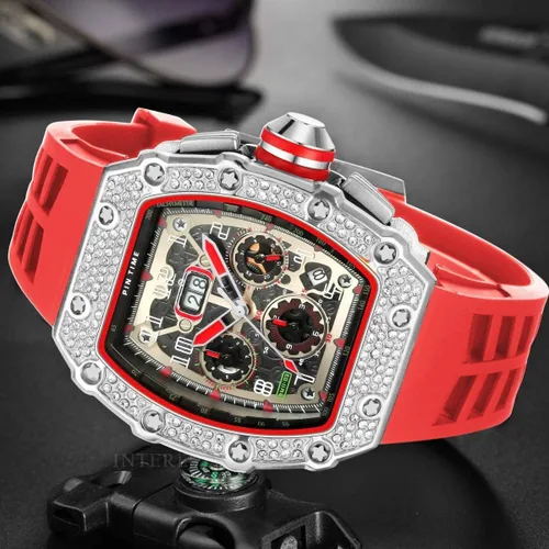 Vista 6 de Tonneau - Relojes de vestir punk, únicos, para hombre, impermeables, analógicos, deportes, trabajo, hombre, reloj de pulsera luminosa de silicona, L