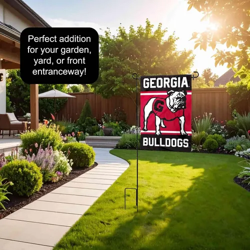 Vista 3 de Bandera de jardín con doble logotipo de Georgia Bulldogs con soporte