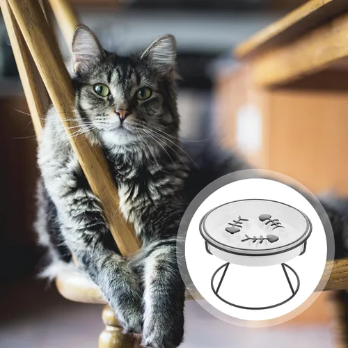 Vista 9 de Ceramic Cat Bowl Elevated Slow Feeder with Iron Stand