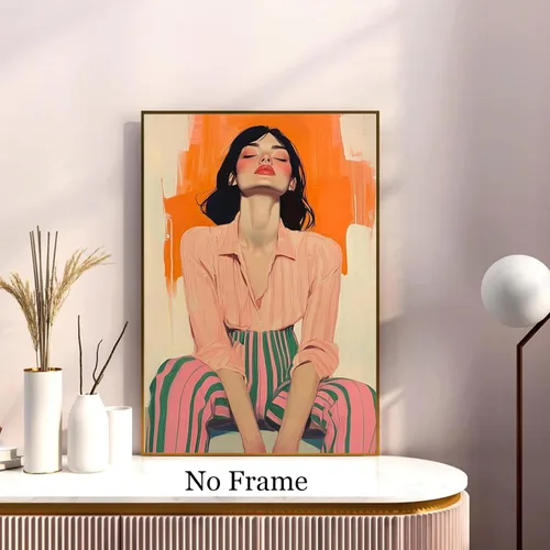 Vista 7 de Lienzo de mujer bohemio con impresiones femeninas, cuadro abstracto de niña, pintura moderna abstracta estética, arte de pared afroamericano