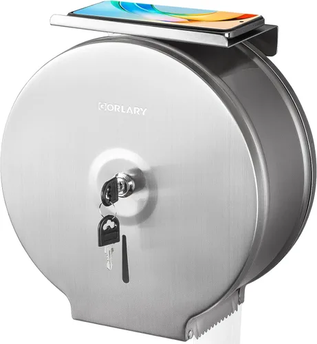 Vista 7 de Dispensador de papel higiénico gigante comercial con estante, soporte de rollo de acero inoxidable para montaje en pared, dispensadores de papel