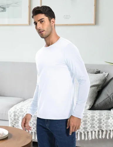 Vista 5 de Pioneer Camp Camisetas de algodón para hombre, estilo casual, cuello redondo, manga cortalarga, básicas, pesadas, suaves, lisas, de ajuste clásico