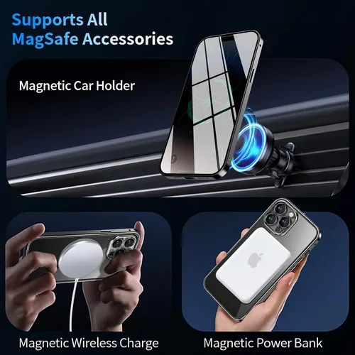 Vista 3 de Funda magnética de privacidad para iPhone 12 Pro Max con anillo de metal CD y cierre desplegable automático [compatible con MagSafe]