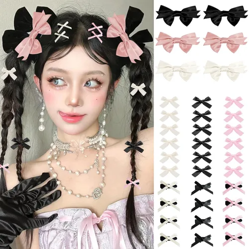 Vista 21 de Mini lazos para el cabello para mujeres y niñas, lindos clips para el cabello pequeños tipo cocodrilo de cola larga, accesorios de cinta
