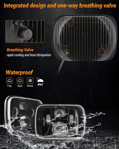 Vista 6 de Faros delanteros LED H6054 de 5 x 7, 7 x 6, 110 W, 8400 lm, faros delanteros de haz sellado alto y bajo, DOT antideslumbrante, compatibles con Jeep