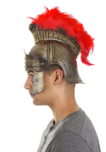 Vista 3 de Casco de Disfraz de Gladiador Adulto con Pluma de Plumas Rojas Multicolor