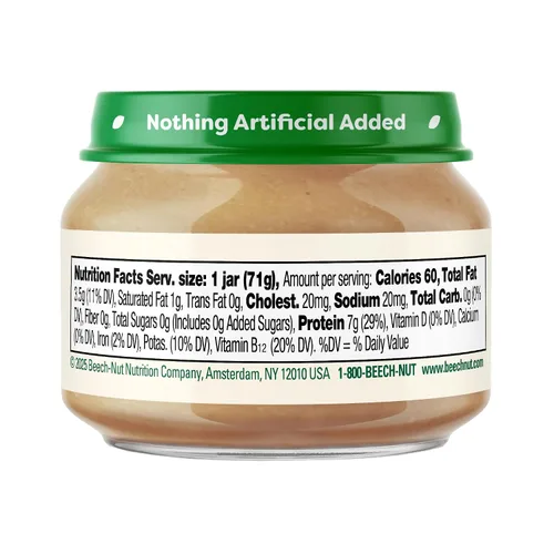 Vista 2 de Tarros de comida para bebés de carne de Beech-Nut, puré de pollo y caldo de pollo, 7 g de proteína, comida para bebés etapa 1 para bebés de 4 meses