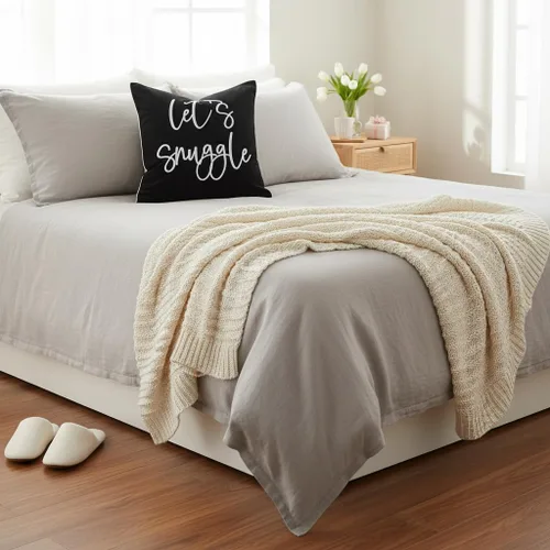 Vista 7 de Sunkifover Let's Snuggle - Funda de almohada decorativa, 18 x 18 pulgadas, algodón bordado en blanco y negro, funda de almohada para cama