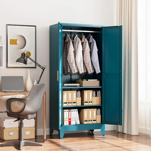 Vista 4 de COFaR Armoire - Armario para armario, armario convertible de metal 2 en 1 de 71 pulgadas con barra y estantes ajustables, organizador independiente