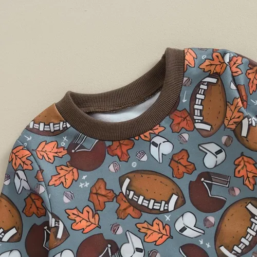 Vista 4 de Omkzanbi Conjunto de fútbol para niños pequeños, sudadera de manga larga, pantalones deportivos, 2 piezas, ropa casual para el día del juego, ropa