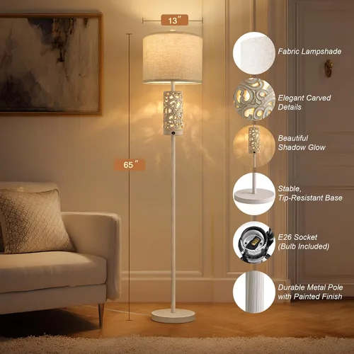 Vista 6 de OYEARS Lámpara de pie de 65 pulgadas con luz nocturna, lámpara de pie estilo granja para dormitorio, lámpara de pie alta para sala de estar, lámpara