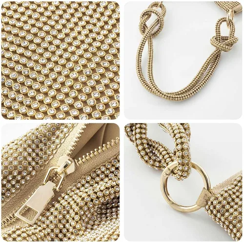 Vista 4 de TANOSII Bolso de noche con diamantes de imitación, bolso de noche brillante, bolso de hombro con purpurina para mujer