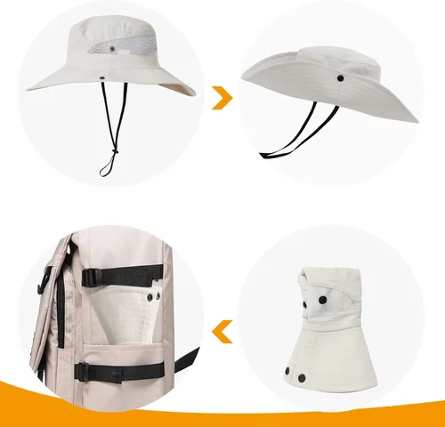 Vista 7 de PFFY Sun Beach Hats for Women Men UV Protection Wide Brim Foldable Fishing Sun Bucket Hat Outdoor Essentials