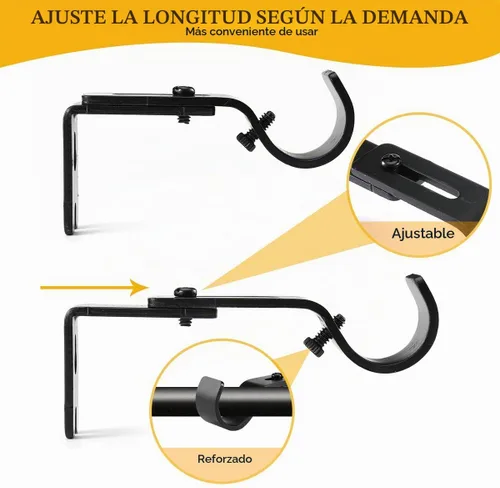 Vista 3 de Soportes de barra de cortina ajustables resistentes para barras de cortina de 3/4 o 5/8 pulgadas (2 unidades, negro)