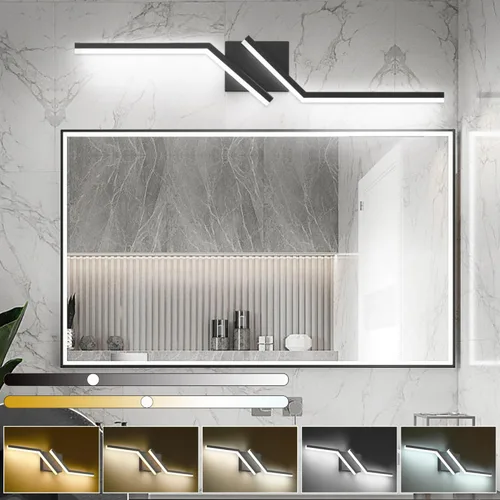 Vista 46 de Luz de tocador de baño negra de 32 pulgadas, LED moderna, 3CCT, regulable, 24 W, luminarias de baño sobre espejo 3000 K/4500 K/6000 K, 3