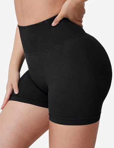 Vista 4 de YEOREO Pantalones cortos profesionales de entrenamiento para mujer, 3.6 pulgadas, pantalones cortos sin costuras, cintura alta, contorno, gimnasio