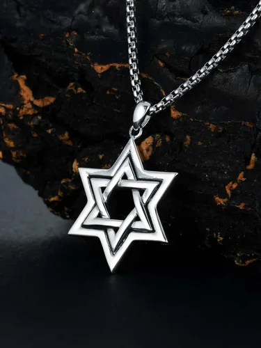 Vista 4 de Hexagram Necklace Men Women,Sterling Silver Jewish Star of DavidSeal of Solomon Six-pointed Star 12 Constellation Tetragrammaton Pendant Necklace