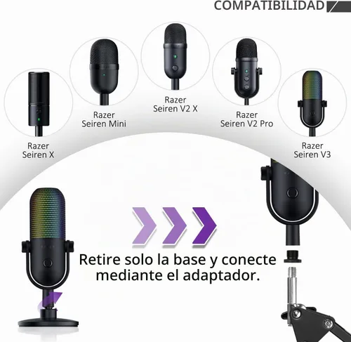 Vista 4 de Brazo ajustable Seiren para micrófono, soporte de micrófono compatible con Razer Seiren X Mini V2 V3 USB Streaming Micrófono para grabación