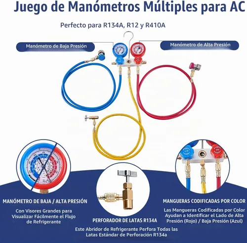 Vista 5 de BACOENG Juego de bomba de vacío y medidor de aire acondicionado de 4 CFM, bomba de vacío HVAC con detector de fugas para refrigerantes R134a R410a
