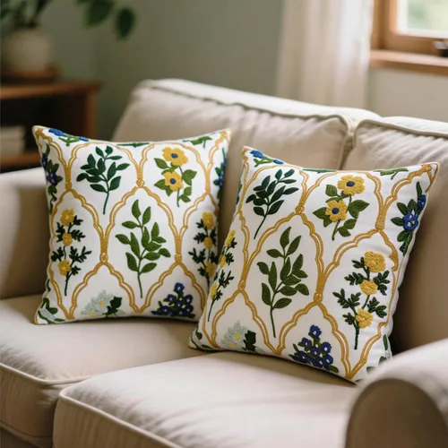 Vista 29 de Alysheer Fundas de almohada decorativas bordadas florales de primavera de 18" x 18", juego de 2, fundas de cojín de algodón con patrón acolchado