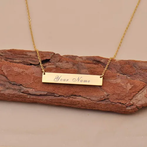 Vista 3 de HUAN XUN Collar con barra de nombre personalizado, joyería de oro, día de San Valentín para ella