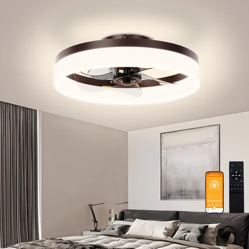 Vista 19 de VOLISUN Ventiladores de techo pequeños de 13 pulgadas con luces y control remoto, ventiladores de techo de perfil bajo con luz, luz de techo LED