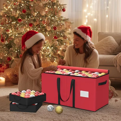 Vista 8 de Caja de almacenamiento de adornos navideños con 8 bandejas, almacena hasta 128 adornos navideños, contenedor de almacenamiento de Navidad